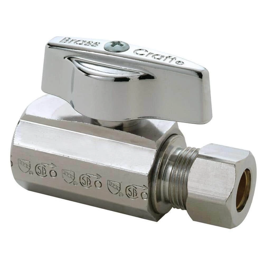 New ๐ BrassCraft KTR10X Series 3/8 in. FIPT x OD Compression Ball Handle Straight Supply Stop Valve in Chrome Plated ๐ฏ