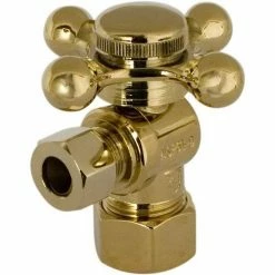 Hot Sale 😍 Signature Hardware 5/8 x 3/8 in. Compression Cross Angle Supply Stop Valve in PVD Polished Brass 😍