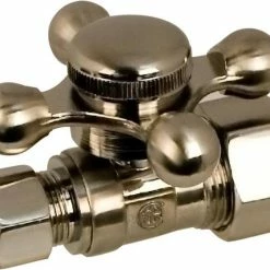 Best Sale 🌟 Signature Hardware 5/8 x 3/8 in. Compression Cross Straight Supply Stop Valve in Brushed Nickel 🌟