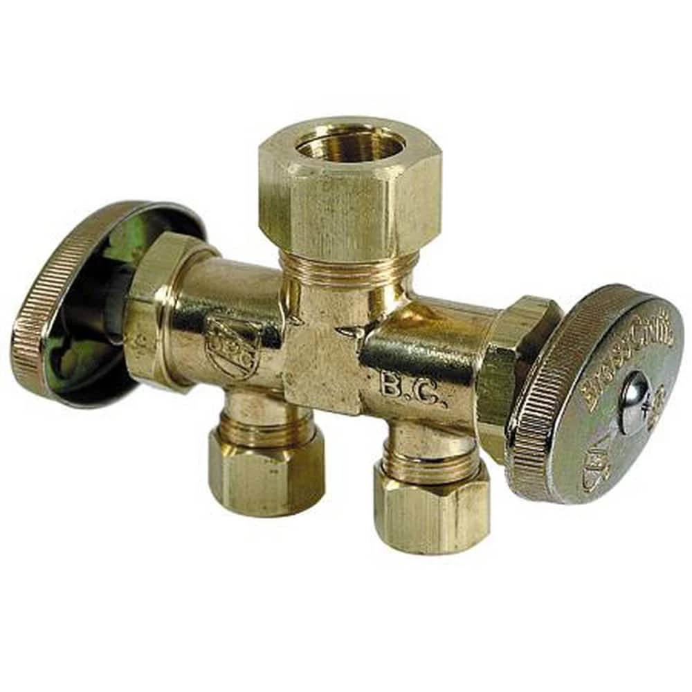 New 🔥 BrassCraft CR1903DV Series 1/2 x 3/8 x 1/2 in. Compression x OD Compression x OD Compression Knurled Oval Handle Angle Supply Stop Valve in Rough Brass 🛒