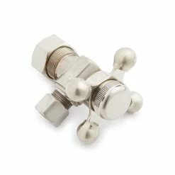 Brand new 👏 Signature Hardware 5/8 x 3/8 in. OD Tube x OD Compression Cross Angle Supply Stop Valve in Brushed Nickel 👍