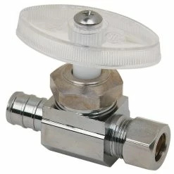 Best Pirce 🧨 BrassCraft 1/2 x 3/8 in. PEX Barbed x OD Compression Knurled Handle Straight Supply Stop Valve in Chrome 🌟