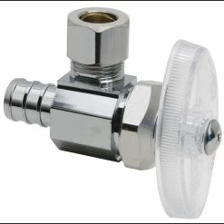 Wholesale 😍 BrassCraft 1/2 x 3/8 in. PEX Barbed x OD Compression Knurled Handle Angle Supply Stop Valve in Chrome 🛒