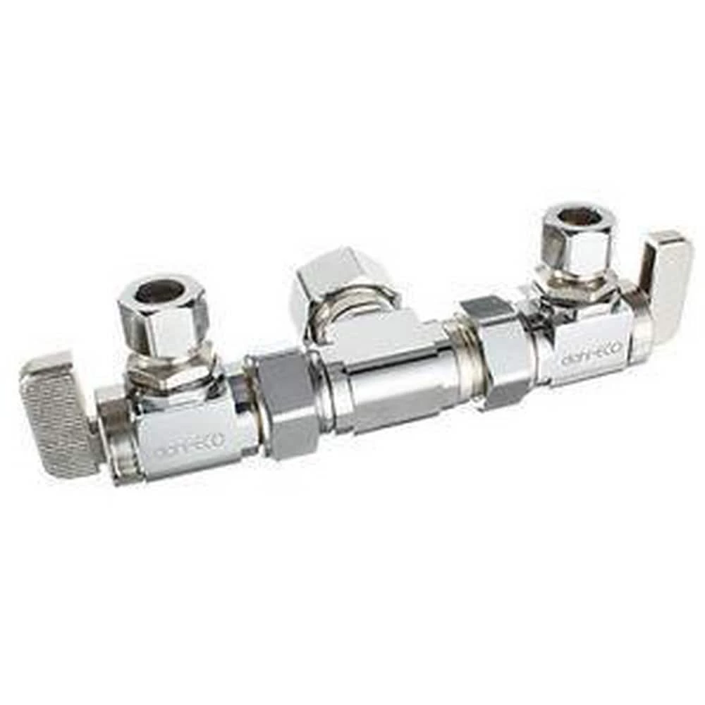 Promo 💯 Dahl Valve Mini-Ball™ 5/8 x 3/8 x 3/8 in. OD Compression Dual Supply Stop Valve in Chrome Plated 🛒